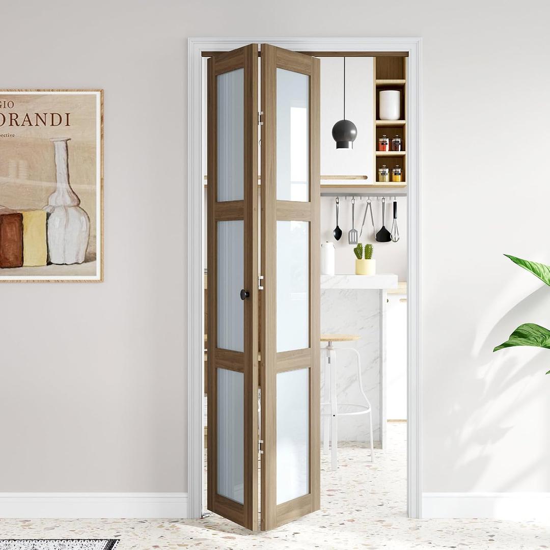 FREDBECK Bifold Door for 36x80 Opening (Double 18x80),Glass Interior Doors