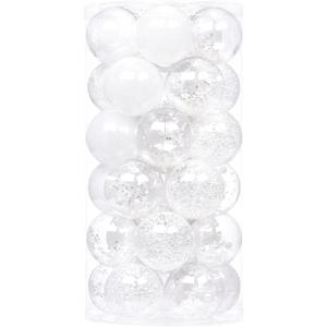 Sea Team Shatterproof Clear Plastic Christmas Ball Ornaments Decorative Xmas Balls Baubles Set with Stuffed Delicate Decorations (60mm/2.36 inch 30-Pack, White)