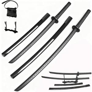 2PCS Polypropylene Plastic Training Martial SwordBlack Practice Katana Sword with SheathTraining Katana for Practicewith Belt and Stand