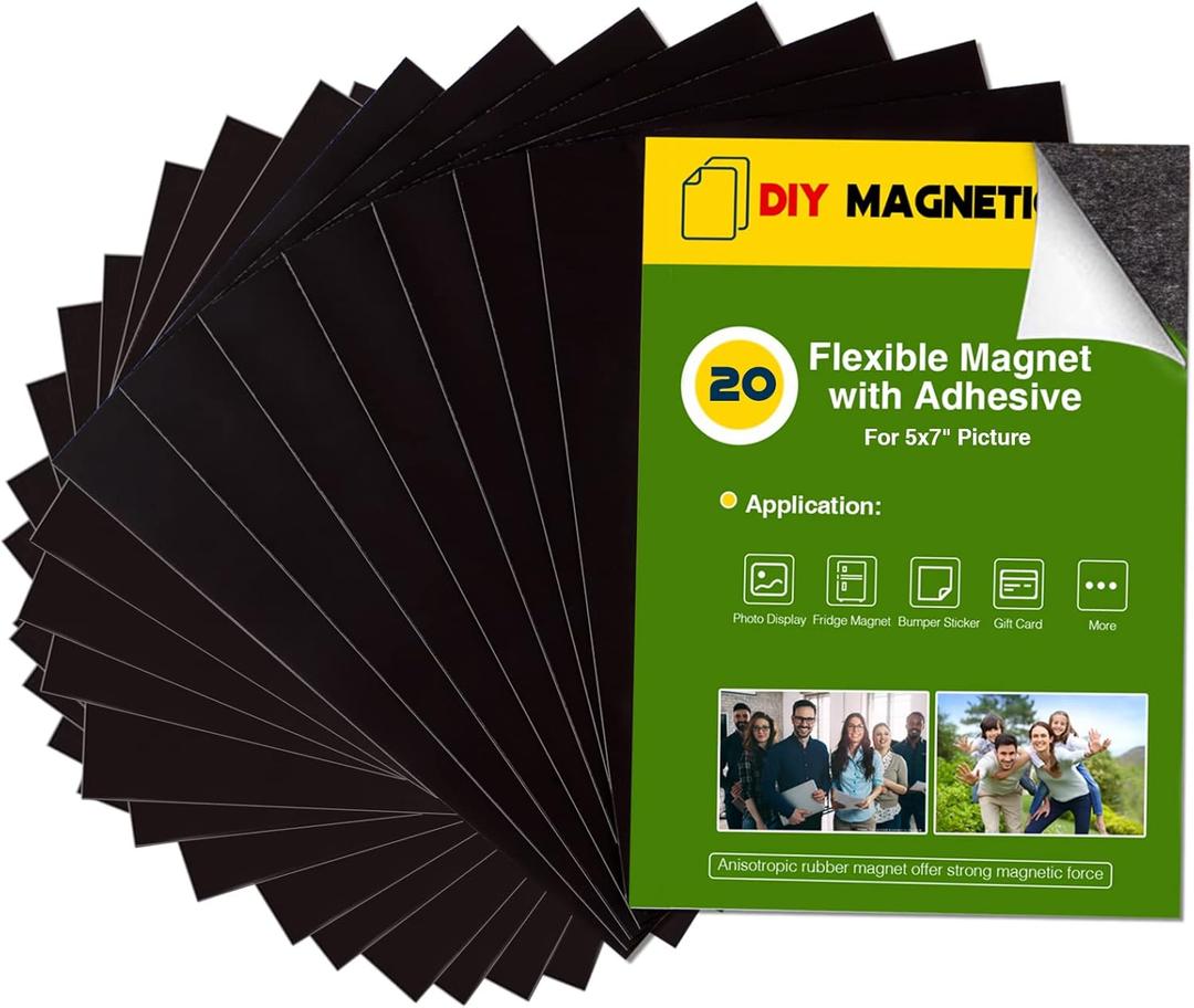 Magnet Paper Sheets with Adhesive for 5x7 Pictures Size(Pack of 20),Magnetic Adhesive Sheets,Magnets for Home/Classroom