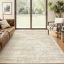 Soalmost 5x8 Area Rugs Beige Low Pile Indoor Washable Trendy Faded Style Rugs for Bedroom Living Room Dining Room Foldable Non-Slip Thin Print Home Office Mat
