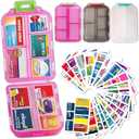 Pill Organizer with Medicine Labels, Travel Daily Pill Container, Mini Medication Organizer, 7-Day Pill Case, Set of 3 (Pink+White+Grey) (Standard)