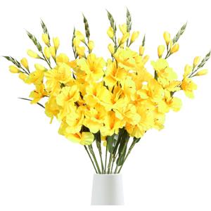 IPOPU Yellow Gladiolus Artificial Flowers 10 PCS 30.3 in Silk Gladiolus Flowers with Stems for Home Wedding Office Decoration(Yellow)