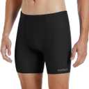 Runhit Men's Square Leg Swim Jammers Quick Dry Athletic Brief Swimsuit UPF 50+ Compression Swimming Shorts (Medium, Black)