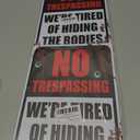 2 x Halloween Decorations Metal Tin Sign for Outdoor Yard, Garage Wall, Rustic Vintage No Trespassing We're Tired of Hiding The Bodies, 7.8x11.8in