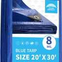 RAINDEWAY Large Tarps 20x30 Feet, 8 Mil Thick, UV Resistant, Multipurpose Waterproof Poly Tarp Cover with Metal Grommets and Reinforced Edges, Durable Blue Tarp, 20x30 Feet-finished Size