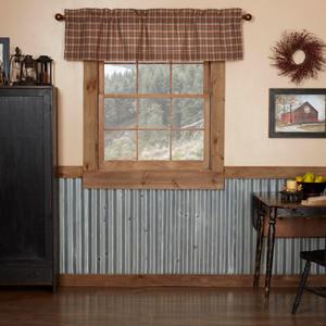 VHC Brands Crosswoods Plaid Cotton Primitive Kitchen Curtains Rod Pocket Hanging Loops 16x60 Valance, Natural Tan, 60"W x 16"L (Pack of 1)