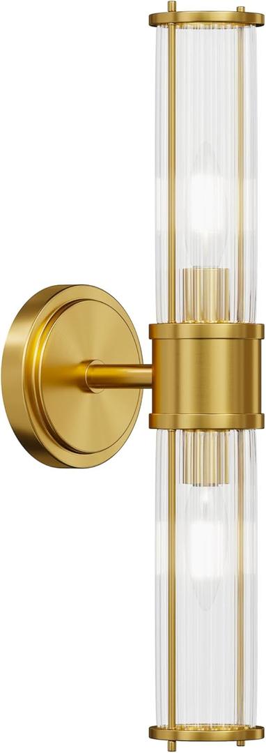 Gold Wall Sconce, Bathroom Light Fixtures with Threaded Glass Indoor Wall Sconces, Modern Sconce Wall Lighting Up and Down Vanity Lights Fixtures for Bathroom Mirror, Hallway, Living Room