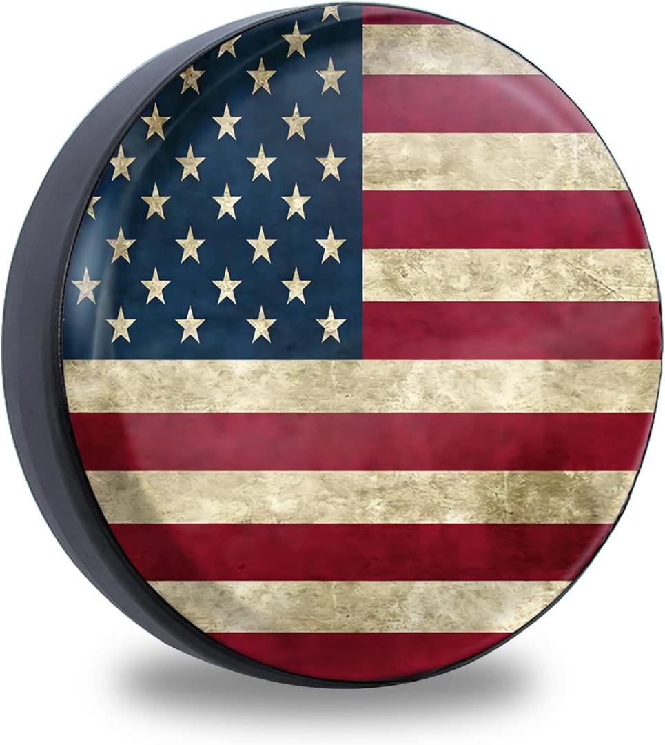 Retro American Flag Spare Tire Cover Fit for Jeep RV Truck SUV Travel Camper Trailer 14",15",16",17",Waterproof and Dustproof Protection Tires (18" for Diameter 32"-34"/81.2-86.3cm)