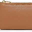 Premium Genuine Full Grain Leather Mini Coin Purse Keychain Pouch Card Holder for Men Women (Light Brown)