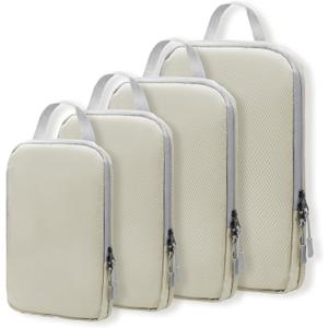 WOOMADA Compression Packing Cubes for Suitcases Travel Essentials 4 Set Expandable Travel Bags Organizer for Luggage(Ivory)