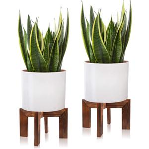Gendral Forwepup 2 Pack Wood Plant Stand, Mid Century Modern Planter Stand Rattan Flower Pot Stand, Low Short Plant Stands Indoor - Boho Rustic Wooden Stool for Plant Pot Holder, Fit 5-15 Inch Pot