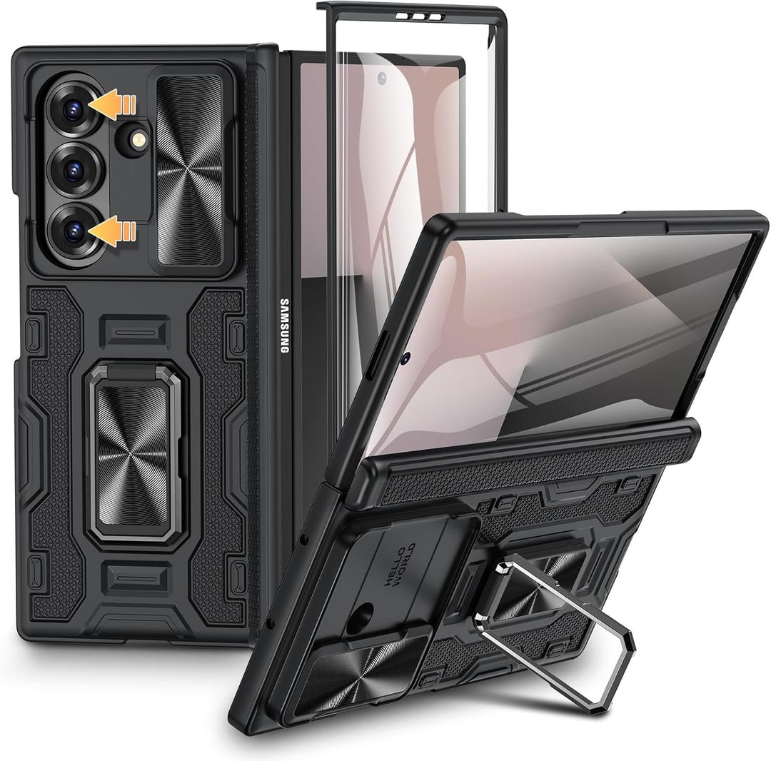 VEGO for Galaxy-Z-Fold-7-Case: Samsung Z Fold 7 Case with Slide Camera Cover & Screen Protector Built-in 360 Kickstand Full-Body Drop Protection Rugged Case for Samsung Galaxy Fold7 5G 2025 - Black
