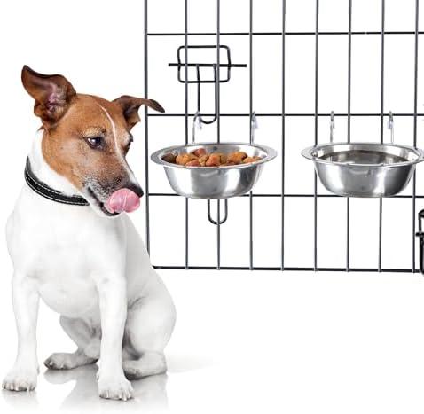 Set of 2 Stainless-Steel Dog Bowls - Cage, Kennel, and Crate Hanging Pet Bowls for Food and Water - 48oz Each and Dishwasher Safe by PETMAKER
