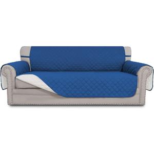 Easy-Going Reversible Couch Cover for 3 Cushion Couch Sofa Cover for Dogs Water Resistant Furniture Protector Cover with Foam Sticks Elastic Straps for Pet Cat (Sofa, Blue/Ivory)