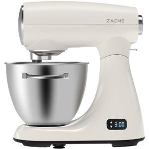 ZACME Mixers Kitchen Electric Stand Mixer 5.5QT 600W, Aluminum die casting and Gears, Dual Cooling System, Low Noise, DC Motor, LED Display and Timing Function, Tilt-head Metal Food Mixer, White ZACME Mixers Kitchen Electric Stand Mixer 5.5QT 600W, Aluminum die casting and Gears, Dual Cooling System, Low Noise, DC Motor, LED Display and Timing Function, Tilt-head Metal Food Mixer, White