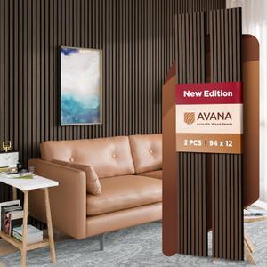 Avana Acoustic Wood Wall Panels 93.2x11.25 Inch Panels  Fits 94x12 Layout  Dark Walnut Acoustic Panels 2 PCs  Wall Panels For Interior Wall Decor for Homes, Offices  Pleasing Wood Panels For Wall
