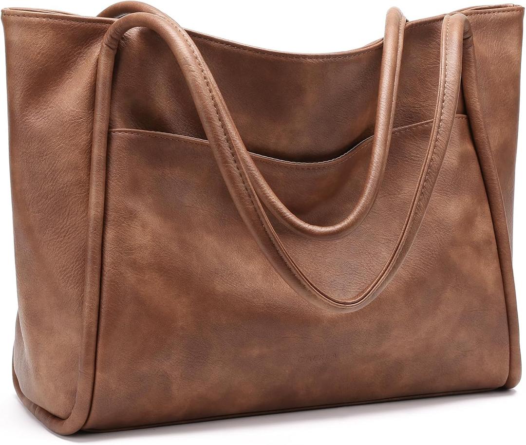 GAEKEAO Tote Bag for Women Work with Zipper Vegan Leather Ladies Travel Shoulder Bags Purses and Handbags Casual Weekender (A01 Brown)