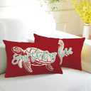 2Pack Ocean Theme Decor Throw Pillow Cover Red Double-sided printed Sea Turtle Seahorse Rectangular/Waist Cushion Cover Summer Coastal Beach Home Decor Pillowcases 12x20 (Red)