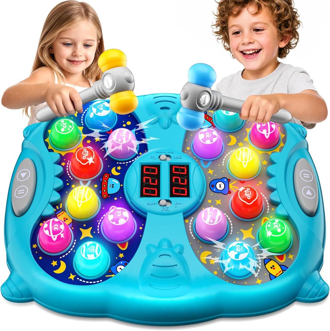 Whack Mole Game for Kids, Idea Gift for 3-12 Year Old Boys and Girls, Interactive Pounding Toy with 2 Hammers, Lights & Sounds, 3 Game Modes Educational Toy for 3 4 5 6+ Year Old Boys- Blue