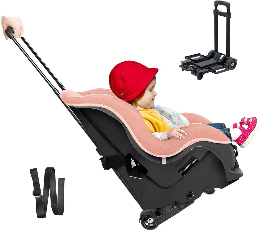 Car Seat Trolly, Car Seat Stroller, Car Seat Carrier for Airport with Wheels and Compact Fold, Car Seat Trolley for Airport, Foldable Car Seat Travel Cart with Belt