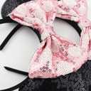 Ears Mouse Ears Headband with Sequin Bows, Headbands for Women Halloween Costume, Headwear Hair Accessories -2 pack Black and Pink
