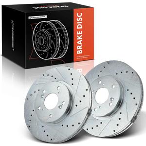 A-Premium 11.81 inch (300mm) Front Drilled and Slotted Disc Brake Rotors Compatible with Select Honda and Acura Models - Accord 2003-2012, Pilot 2003-2008, TSX 04-14, Odyssey 99-04, TL 99-08, MDX, CL
