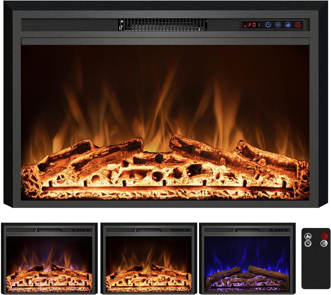 Electric Fireplace, 40" Electric Fireplace Inserts, Recessed Fireplace Heater with Remote Control, Adjustable Flame Colors, Timer&Overheating Protection, 750/1500W