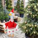 Christmas Women Elf Costume Goose Outfit Porch Goose Clothes for 23'' Cement Statue Cute Costume Outdoor Lawn Yard Patio Decor