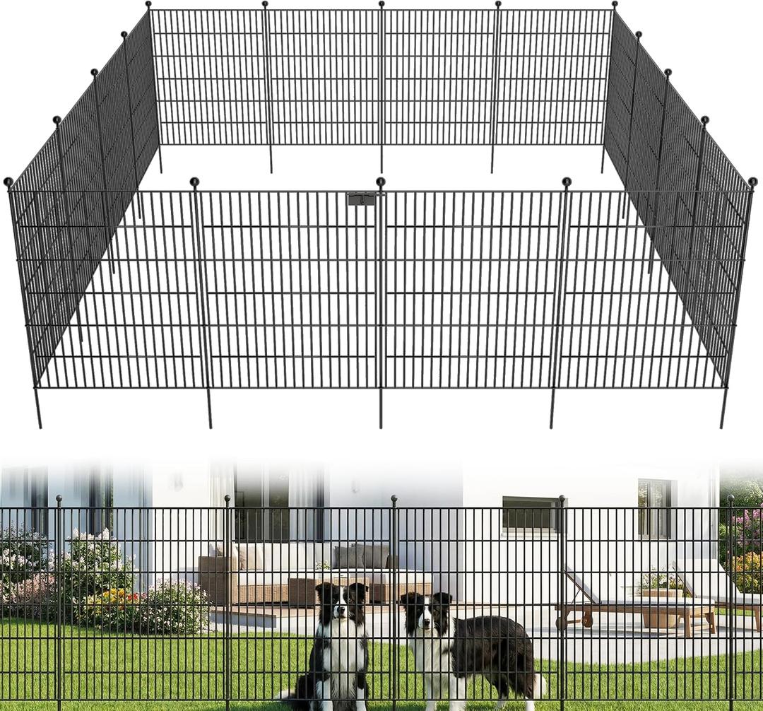 Toolterritary 10 Panels No Dig Garden Fence with Gate, 40 in(H) X 24.2 ft(L) Metal Fence Panels, Thickened Rustproof Garden Fencing, Animal Barrier Fence for for Dogs, Rabbits, Landscape, Patio