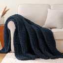 Bunnikins & Clover Navy Blue Throw Blanket for Couch, Chunky Knit Navy Throw Blanket for Home Decor, Handmade Chenille Cable Knit Throw, 50"x60"