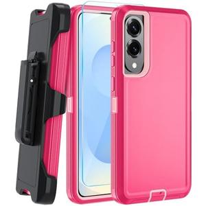 CONWOE for Samsung S25 Edge Case with HD Tempered Glass Screen Protector, for Galaxy S25 Edge Heavy Duty Phone Case (with Belt Clip-Pink/Pink)