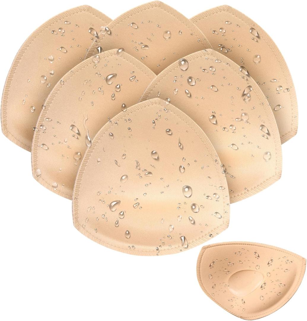 3 Pairs Waterproof Swimsuit Bra Pads Inserts, Bathing Suit Inserts, Sewn Padded Push up Inserts for Bikini Sports