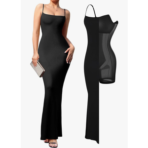 Popilush Summer Maxi Dress for Women - Cocktail Shapewear Dresses Built-in Bra Adjustable Straps, L