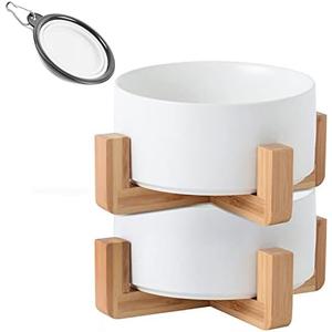Petygooing White Ceramic Cat Dog Bowl Set with Stand,Small Dog Bowls,Pet Food and Water Dish, Anti Slip Set of 1 Cat Bowls Pet Food Bowl- Pet Dish Small Size Pet (13.5OZ/5.1 in)