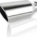 Universal 3" Diesel Exhaust Tip, 3" Inlet 6" Outlet 15" Long Stainless Steel Professional Polished Tailpipe Tip, Fits all 3" OD Tailpipe, Rolled Angle Cut, Bolt-On