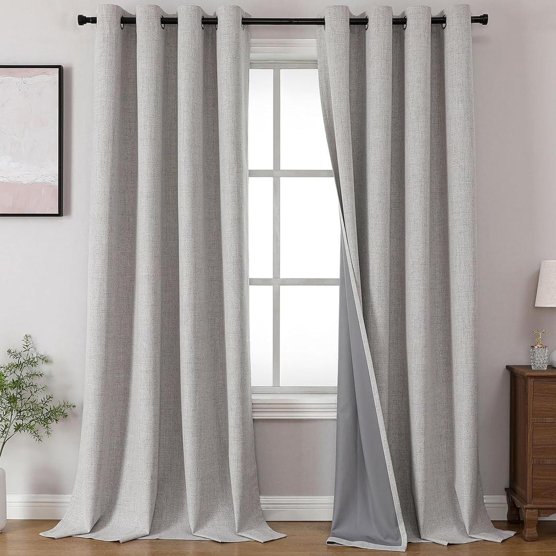 Joydeco Blackout Curtains 96 Inches Long, Light Blocking Curtains for Bedroom 2 Panels with Grommets, Thermal Insulated, Noise Reducing Room Darkening Drapes Privacy Protection for Living Room Window (Greyish White)