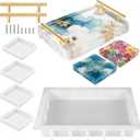 Large Silicone Tray Molds for Resins, 13.5"X9.5" Resin Tray Molds with 4pcs Coasters Mold and Gold Handles, Deep Rectangle Trays Resin Mold for DIY Art Home Decoration