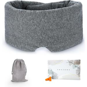 FRESHME Cotton Eye Mask for Sleeping in Gift Box - Soft and Adjustable Extensions Sleep Mask with Earplugs and Pouch for Women and Men, Blackout Cover for Night Travel Relaxation