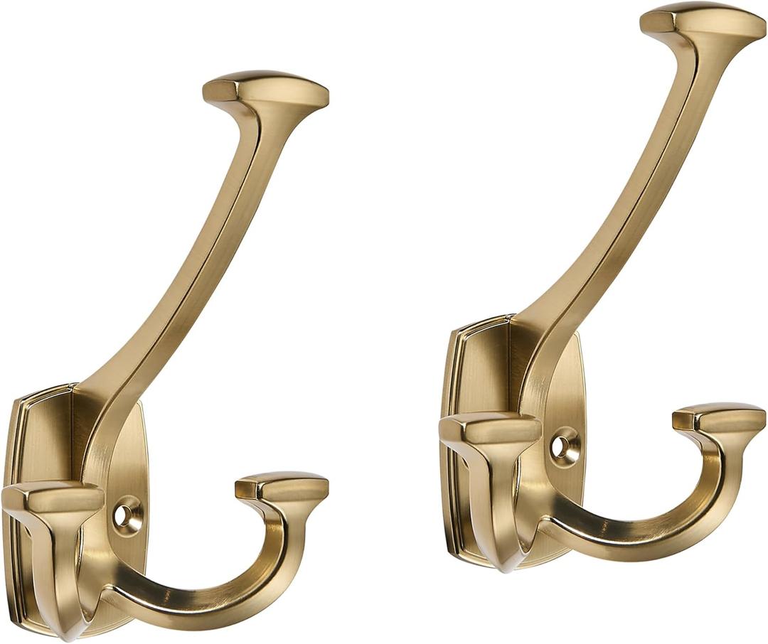 5 PackChampagne Bronze Hooks Large Wall Mounted Solid Heavy-Duty Decorative Double-Sided Coat Hooks for Coats,Hats,Backpacks,Bags Closet,Entryway,Laundry Room,Office