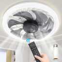 Socket Fan Light - 12" Socket Fan Ceiling Fan With Light and Remote, E26 Base, 4 Speed Wind Adjustment, 3000-6000k Dimmable LED Light for Bedroom, Kitchen (White)