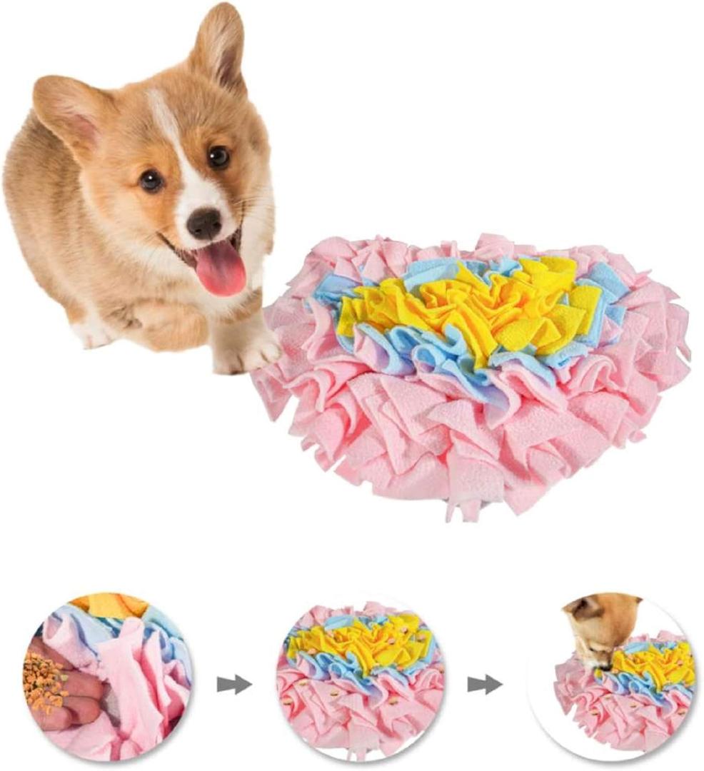 GoFika Small Dogs Slow Feeding Snuffle Foraging Mat Cloth for Puppies and Pets (14" x 11.8") Interactive Puzzle Feeder for Stimulation and Nosework (Pink)