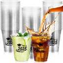 Ruisita 50 Pack Graduation Cups, 12 Ounces, Black, White, and Gold, Polypropylene, Disposable, Graduation Theme, Modern Style, Hot & Cold Drinks