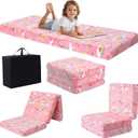 MeMoreCool Glow Pink Unicorn Foldable Floor Mattress for Kids, Trifold Nap Mat for Toddlers, Portable Daycare Sleeping Futon or Floor Bed, 57x22 Inch