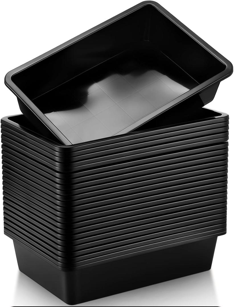 Sintuff 24 Pcs Plastic Paper Trays for Classroom, Stackable Letter Size Flat Organizer Bins for Teacher Desk, Turn in Classroom Trays File Storage Baskets for School Office Supplies (Black)