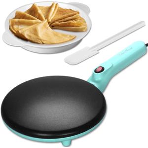Baker's Friend Instant Crepe Maker with Handle, Electric Crepe Maker Machine, Crepera Electrica, 8 Inch Non-stick Cooking Surface, Aqua
