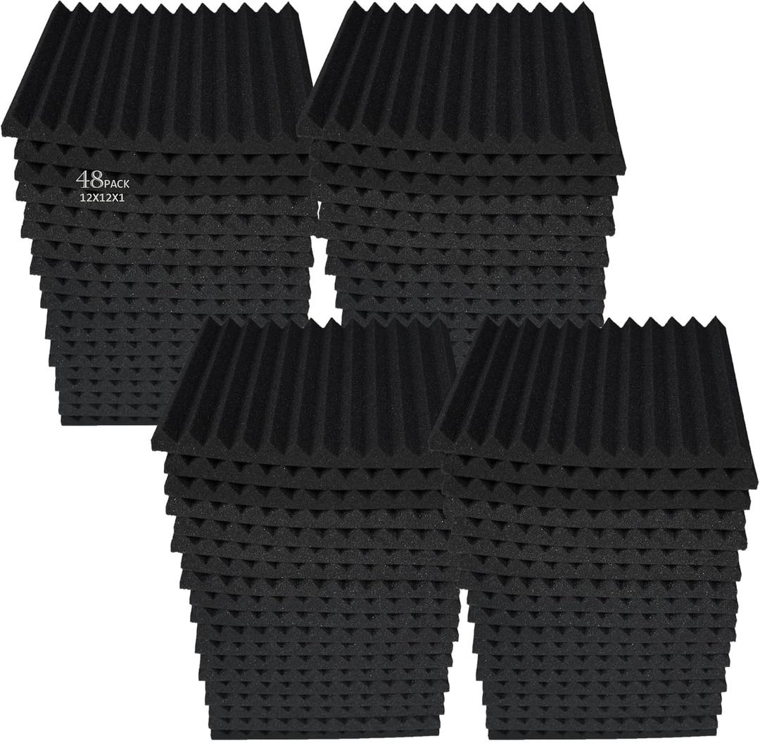 50 Pack Black 12 "X 12 "X1" Acoustic Panels Studio Soundproofing Foam Wedge Tiles,