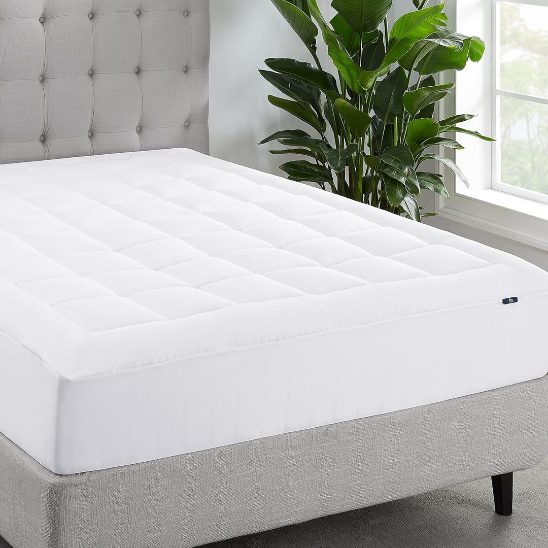 Serta ComfortSure Twin Mattress Cover, Fitted Pillow Top Mattress Pad, Super Soft and Breathable Quilted Cotton Protector with 18" Elastic Deep Pockets for Secure Fit, White