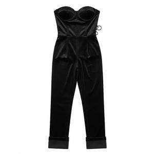 PLAYBOY Choies Women's Burgundy/Black Sexy Plunge Neck Strapless Cross Back Velvet Bodysuit, S