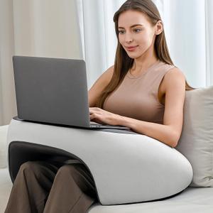 Reading Pillow, Lap Desk Pillow for Adult, Memory Foam Gaming Pillow for Arm Support, Arm Rest Pillow for Working, Back Pillow for Crocheting, Playing Game or Siting in Bed, Floor, Sofa (Grey&grey)